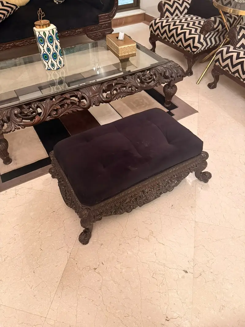 3 Seater Solid Wood Carved Sofa Set | Centre Table & Ottoman